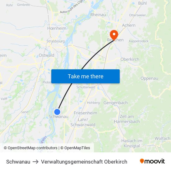 Schwanau to Verwaltungsgemeinschaft Oberkirch map