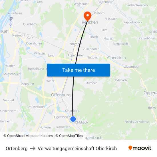 Ortenberg to Verwaltungsgemeinschaft Oberkirch map