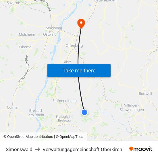 Simonswald to Verwaltungsgemeinschaft Oberkirch map