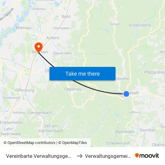 Vereinbarte Verwaltungsgemeinschaft Freudenstadt to Verwaltungsgemeinschaft Oberkirch map