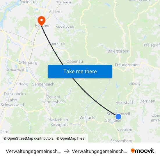 Verwaltungsgemeinschaft Schiltach to Verwaltungsgemeinschaft Oberkirch map