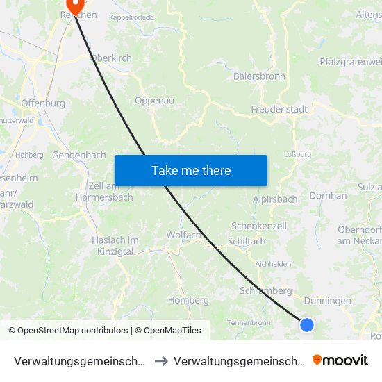 Verwaltungsgemeinschaft Dunningen to Verwaltungsgemeinschaft Oberkirch map