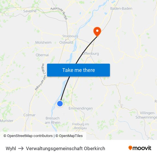 Wyhl to Verwaltungsgemeinschaft Oberkirch map