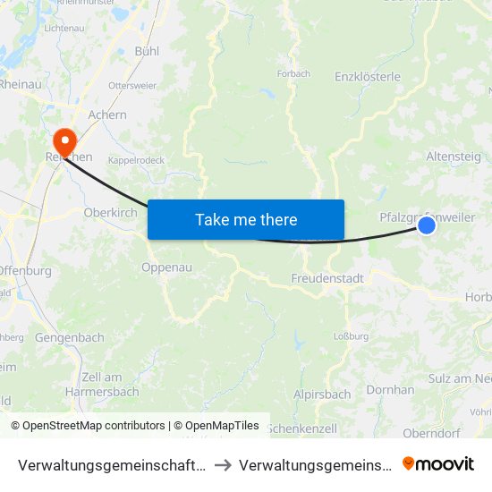 Verwaltungsgemeinschaft Pfalzgrafenweiler to Verwaltungsgemeinschaft Oberkirch map