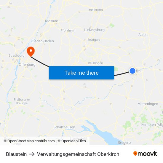 Blaustein to Verwaltungsgemeinschaft Oberkirch map