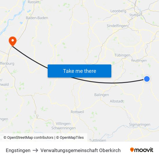 Engstingen to Verwaltungsgemeinschaft Oberkirch map
