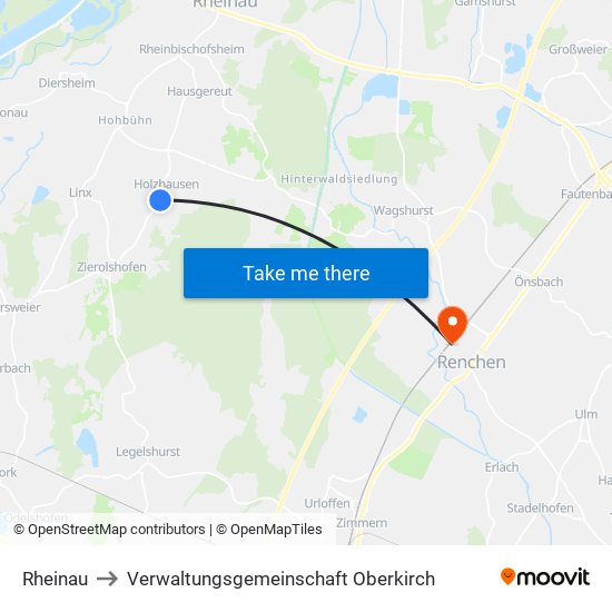 Rheinau to Verwaltungsgemeinschaft Oberkirch map