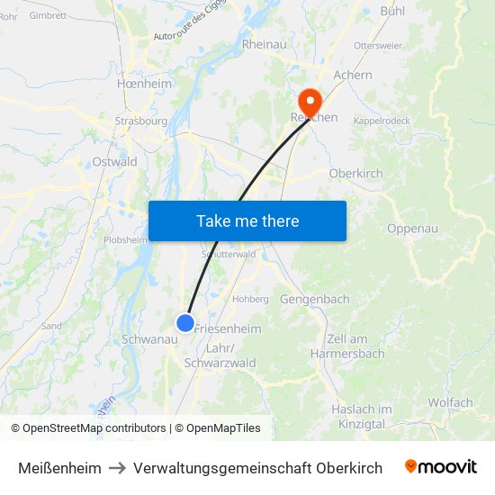 Meißenheim to Verwaltungsgemeinschaft Oberkirch map