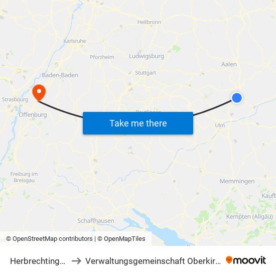 Herbrechtingen to Verwaltungsgemeinschaft Oberkirch map