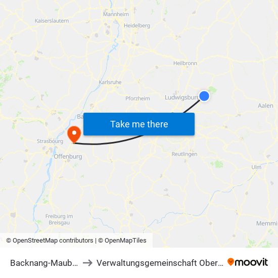 Backnang-Maubach to Verwaltungsgemeinschaft Oberkirch map