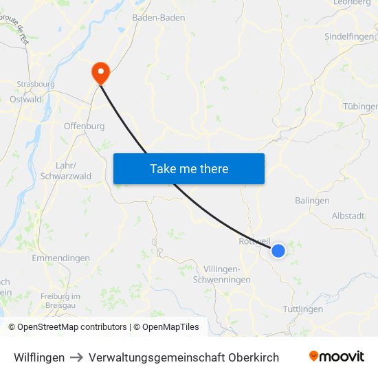 Wilflingen to Verwaltungsgemeinschaft Oberkirch map