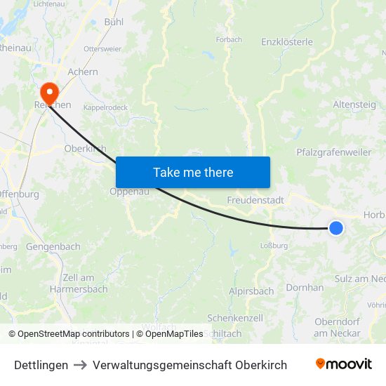 Dettlingen to Verwaltungsgemeinschaft Oberkirch map