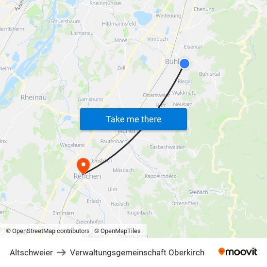 Altschweier to Verwaltungsgemeinschaft Oberkirch map