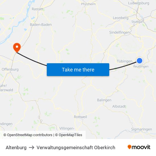 Altenburg to Verwaltungsgemeinschaft Oberkirch map
