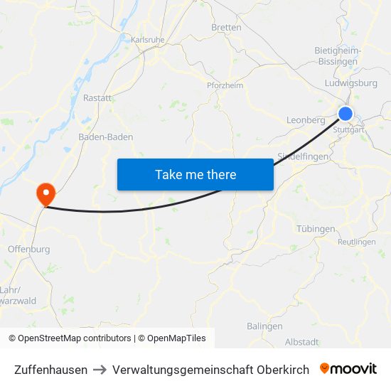 Zuffenhausen to Verwaltungsgemeinschaft Oberkirch map