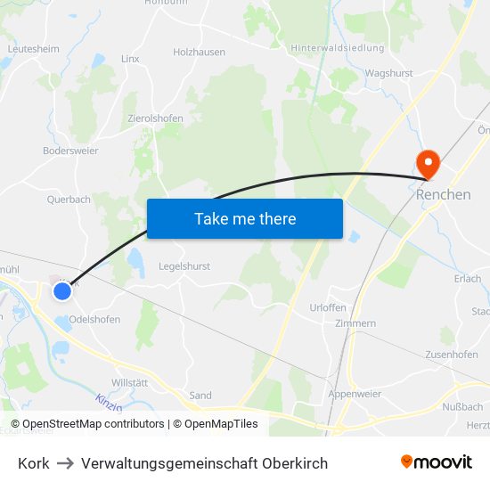 Kork to Verwaltungsgemeinschaft Oberkirch map