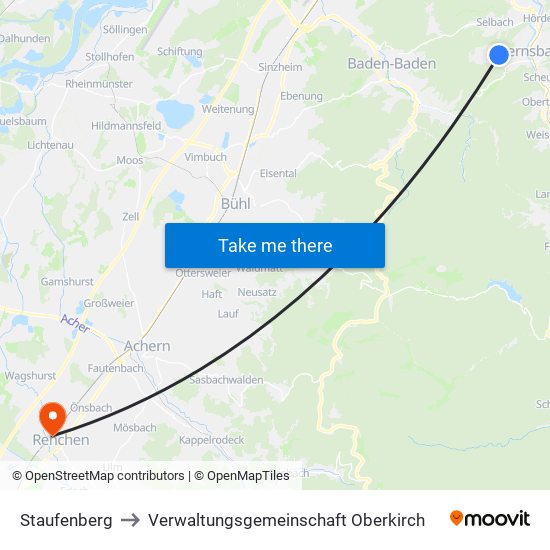 Staufenberg to Verwaltungsgemeinschaft Oberkirch map