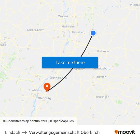 Lindach to Verwaltungsgemeinschaft Oberkirch map