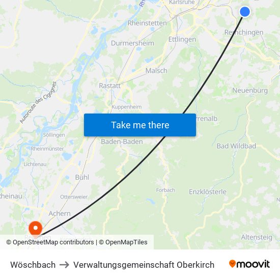 Wöschbach to Verwaltungsgemeinschaft Oberkirch map