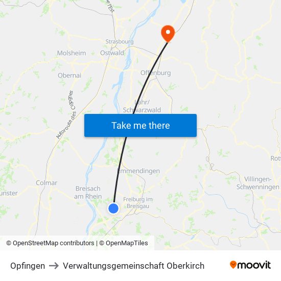 Opfingen to Verwaltungsgemeinschaft Oberkirch map