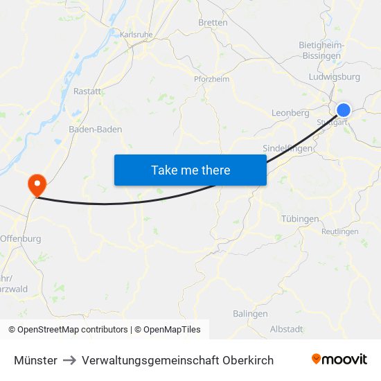 Münster to Verwaltungsgemeinschaft Oberkirch map