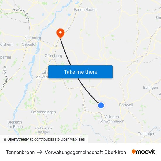 Tennenbronn to Verwaltungsgemeinschaft Oberkirch map