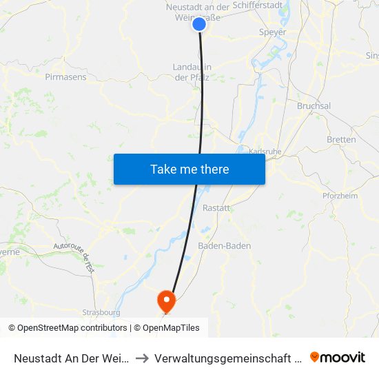 Neustadt An Der Weinstraße to Verwaltungsgemeinschaft Oberkirch map