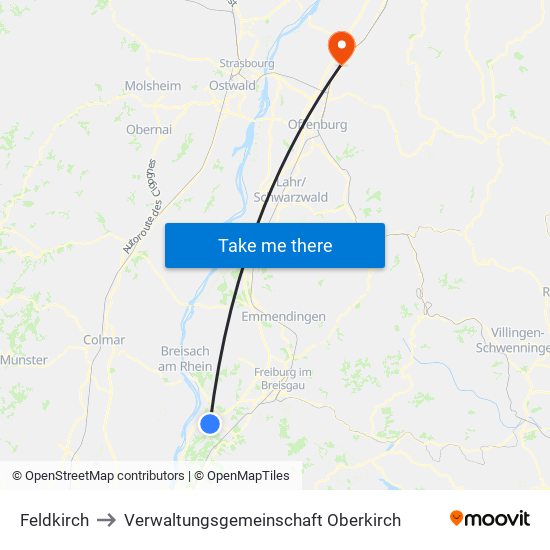 Feldkirch to Verwaltungsgemeinschaft Oberkirch map