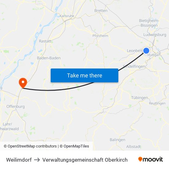 Weilimdorf to Verwaltungsgemeinschaft Oberkirch map