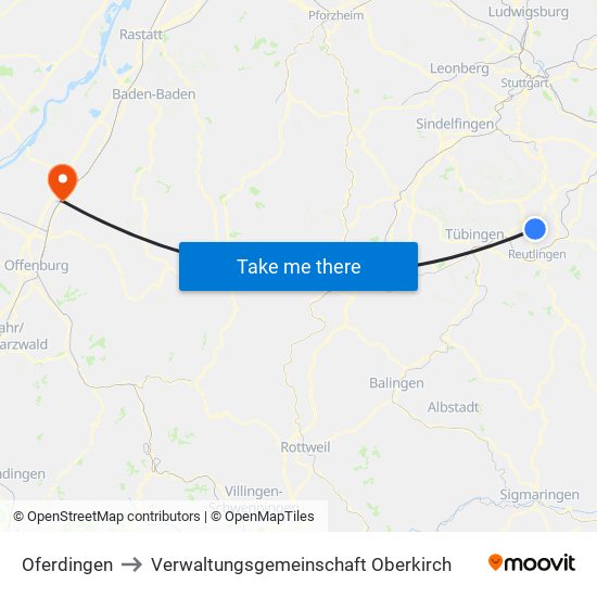 Oferdingen to Verwaltungsgemeinschaft Oberkirch map