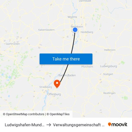 Ludwigshafen-Mundenheim to Verwaltungsgemeinschaft Oberkirch map