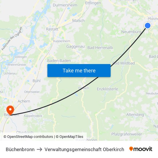 Büchenbronn to Verwaltungsgemeinschaft Oberkirch map