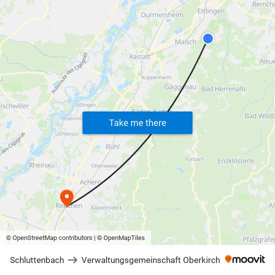 Schluttenbach to Verwaltungsgemeinschaft Oberkirch map