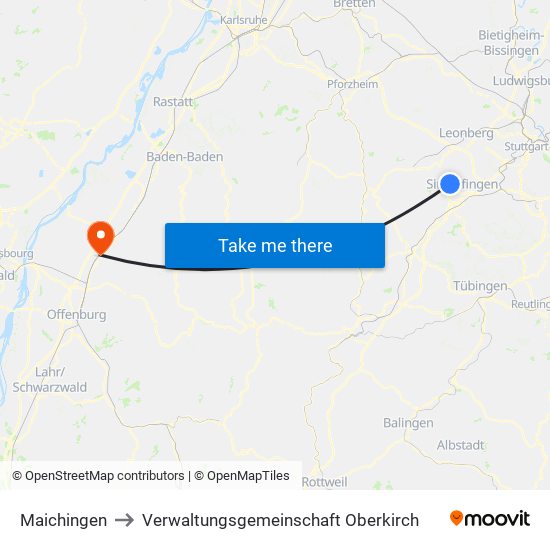 Maichingen to Verwaltungsgemeinschaft Oberkirch map