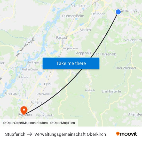 Stupferich to Verwaltungsgemeinschaft Oberkirch map