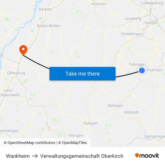 Wankheim to Verwaltungsgemeinschaft Oberkirch map
