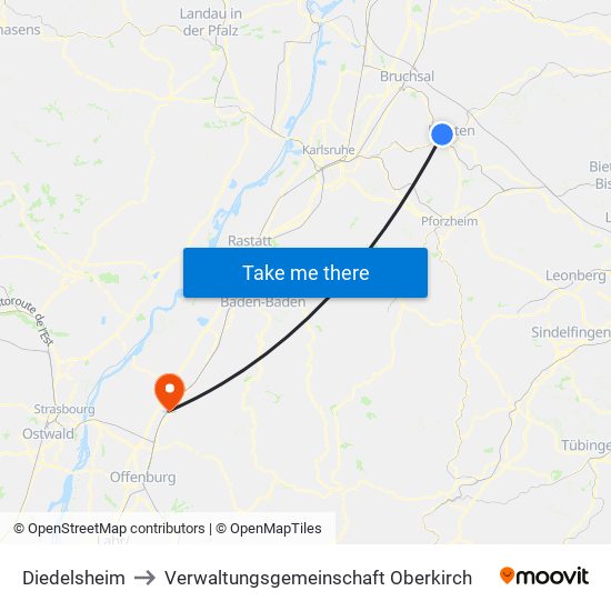 Diedelsheim to Verwaltungsgemeinschaft Oberkirch map