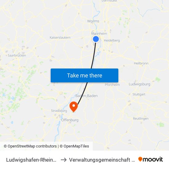 Ludwigshafen-Rheingönheim to Verwaltungsgemeinschaft Oberkirch map