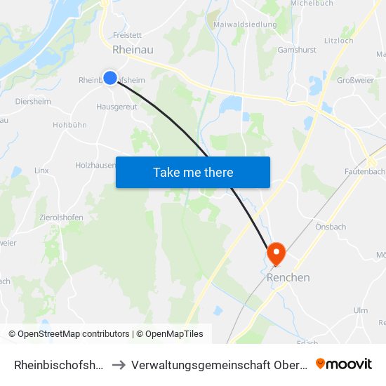 Rheinbischofsheim to Verwaltungsgemeinschaft Oberkirch map