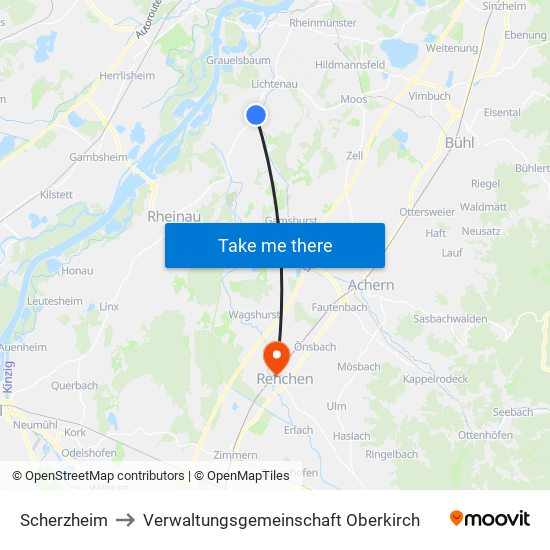 Scherzheim to Verwaltungsgemeinschaft Oberkirch map