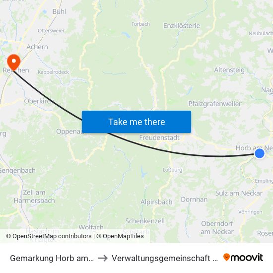 Gemarkung Horb am Neckar to Verwaltungsgemeinschaft Oberkirch map