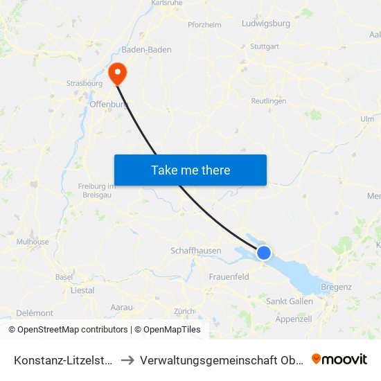 Konstanz-Litzelstetten to Verwaltungsgemeinschaft Oberkirch map
