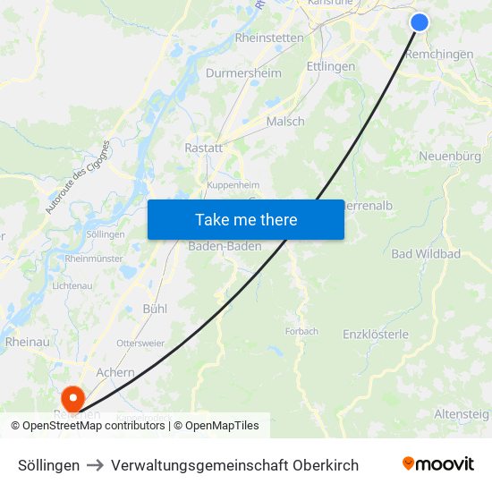 Söllingen to Verwaltungsgemeinschaft Oberkirch map