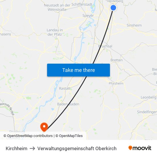 Kirchheim to Verwaltungsgemeinschaft Oberkirch map