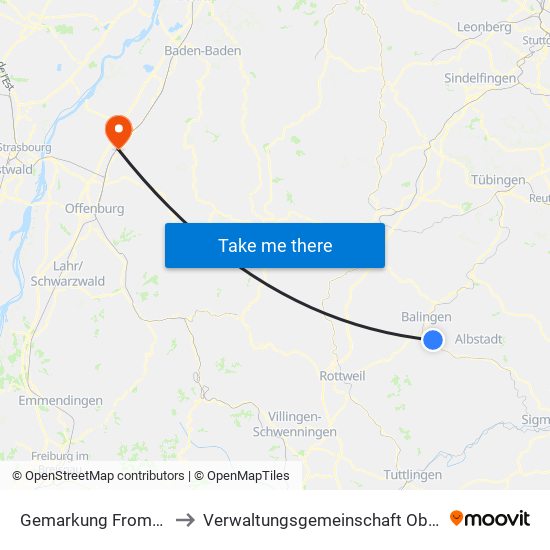 Gemarkung Frommern to Verwaltungsgemeinschaft Oberkirch map