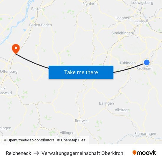 Reicheneck to Verwaltungsgemeinschaft Oberkirch map