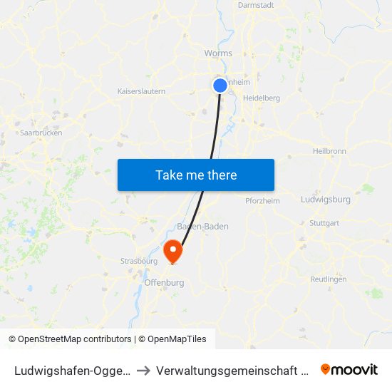 Ludwigshafen-Oggersheim to Verwaltungsgemeinschaft Oberkirch map