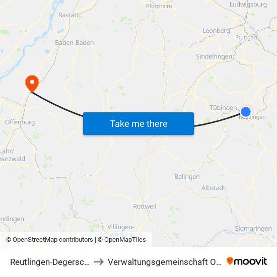 Reutlingen-Degerschlacht to Verwaltungsgemeinschaft Oberkirch map