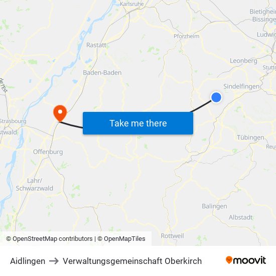 Aidlingen to Verwaltungsgemeinschaft Oberkirch map