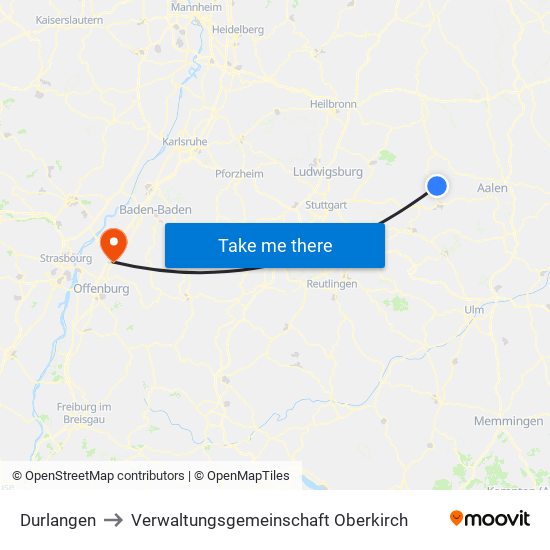 Durlangen to Verwaltungsgemeinschaft Oberkirch map
